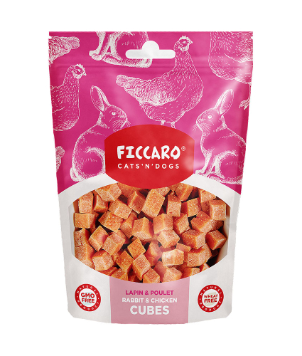 Ficcaro godbidder til katte og hunde 100 gr. Rabbit & Chicken Cubes